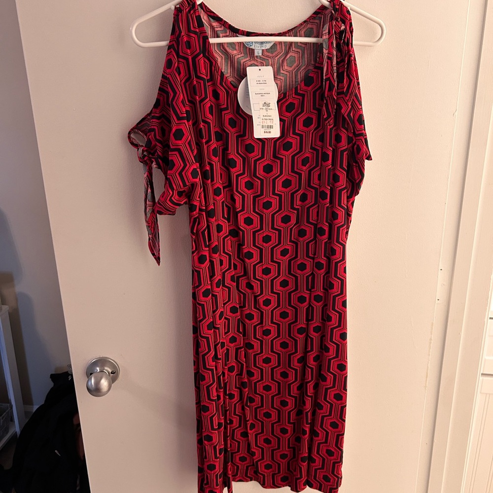 escapada Red and Black One-Shoulder Geometric Dress